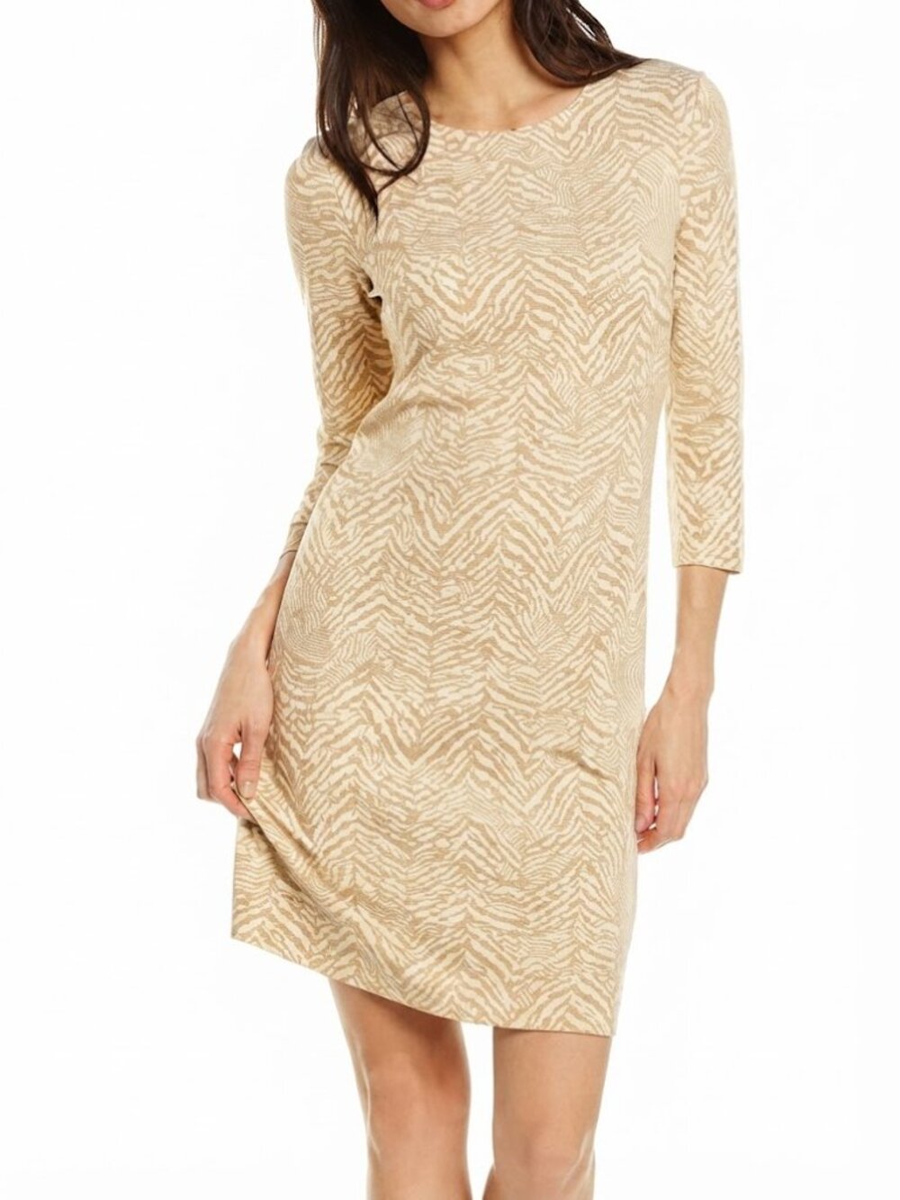 J. McLaughlin Sophia Sheath Dress Medium Tan Zebra Print Catalina Cloth Workwear